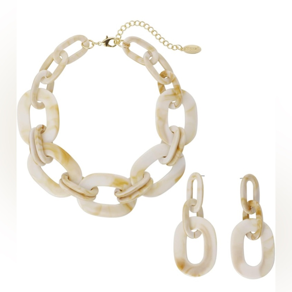 Elegant Cream Chain Necklace and Earring Set